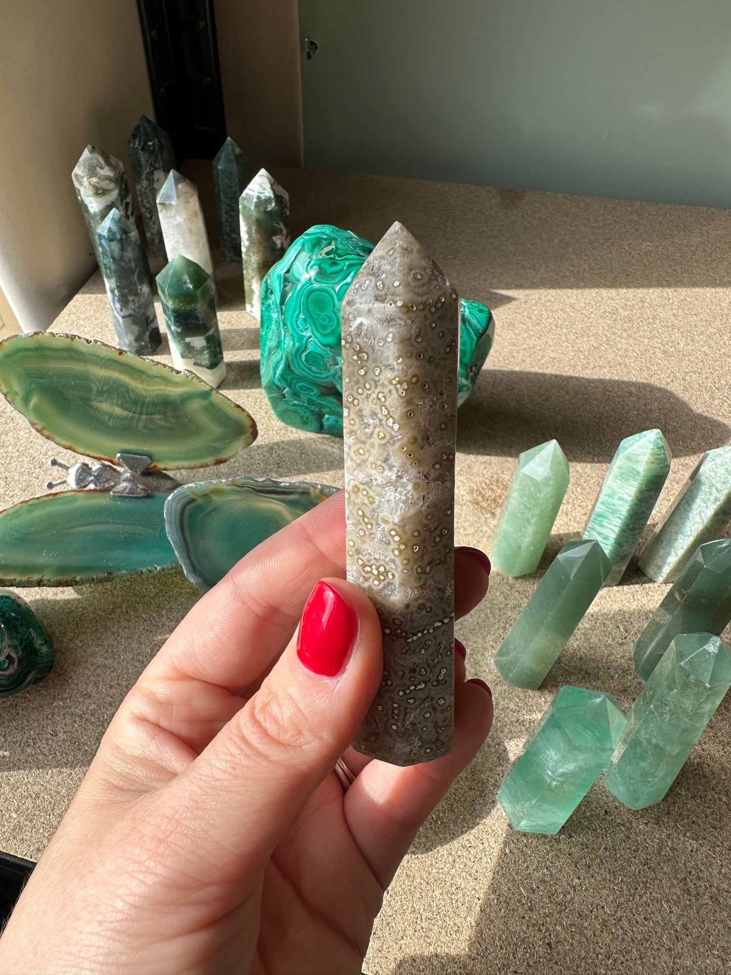 Oceaan jaspis punt groen/ bruin