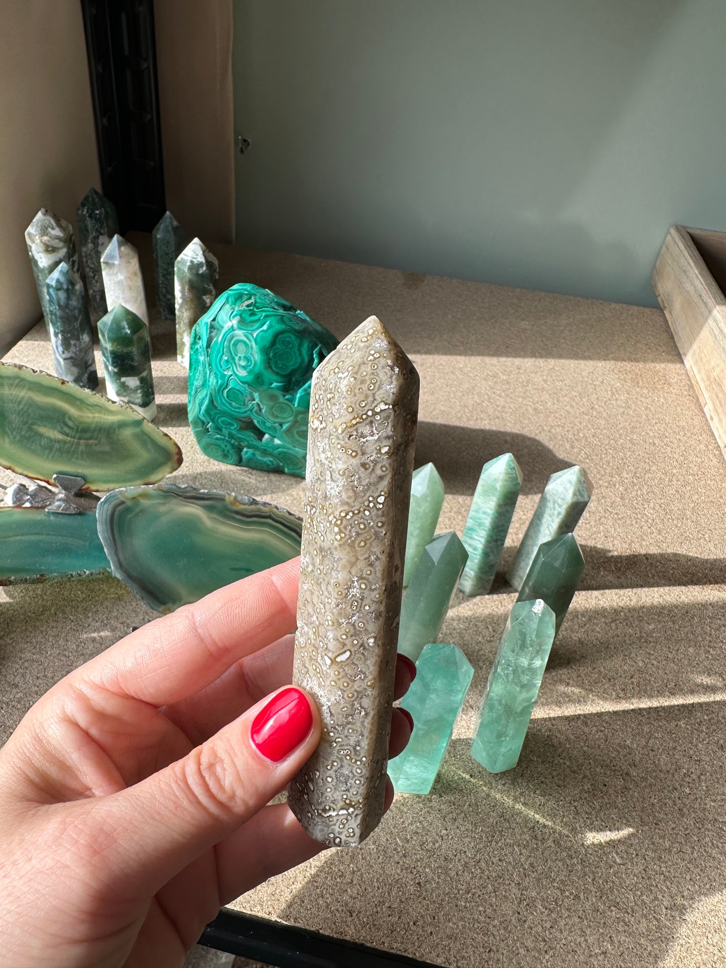 Oceaan jaspis punt groen/ bruin