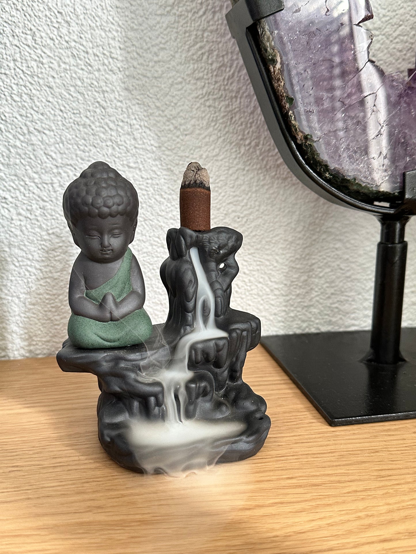 Backflow Wierook kegelhouder waterval zwart met groen Boeddha