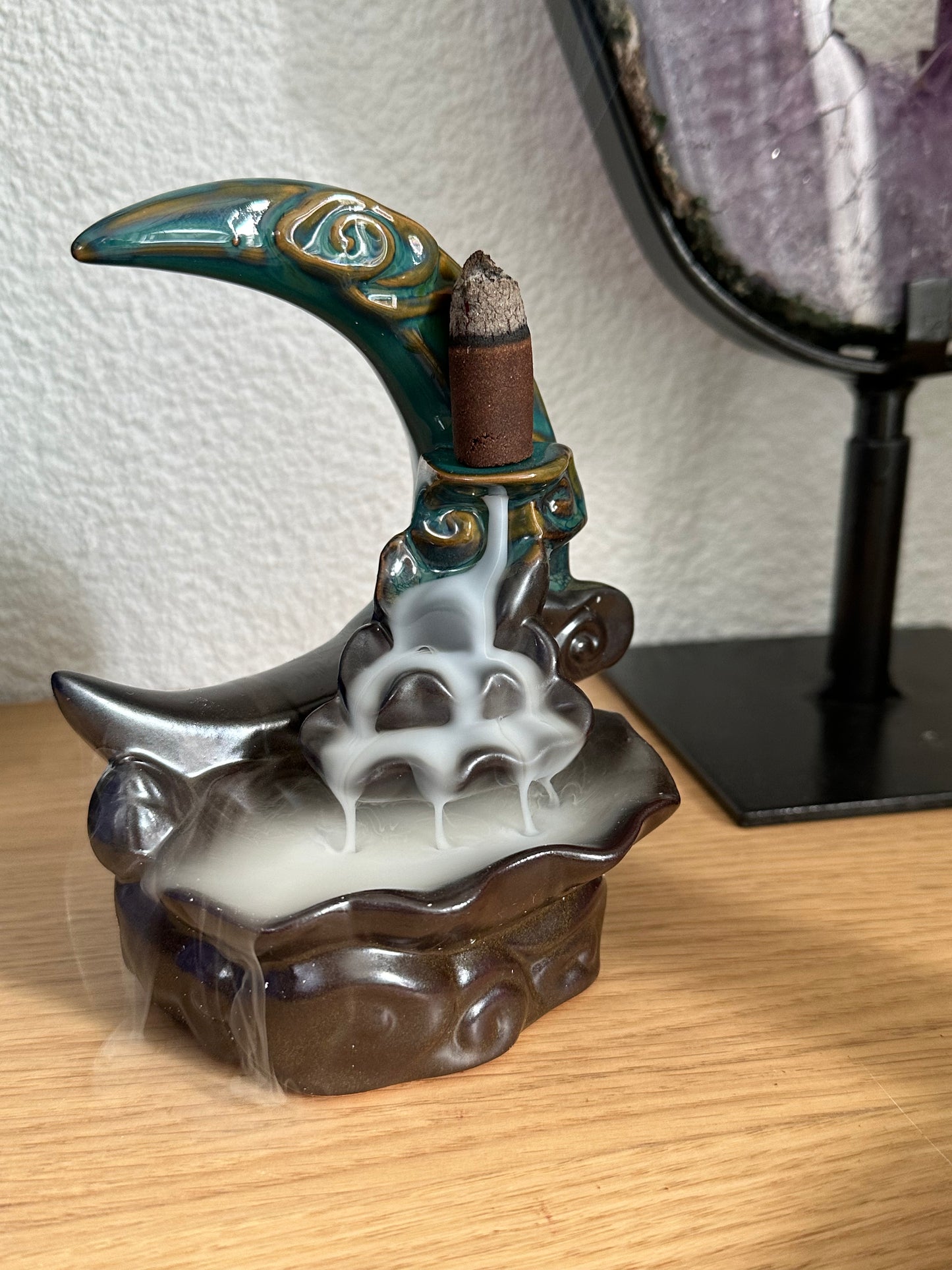 Backflow wierookhouder bruin met groen Maan