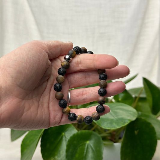 Mix Lavasteen en tijgeroog armband