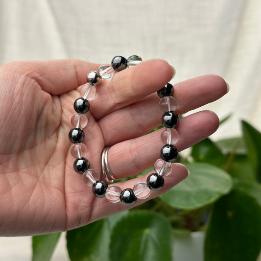 Mix Hematiet en Bergkristal armband